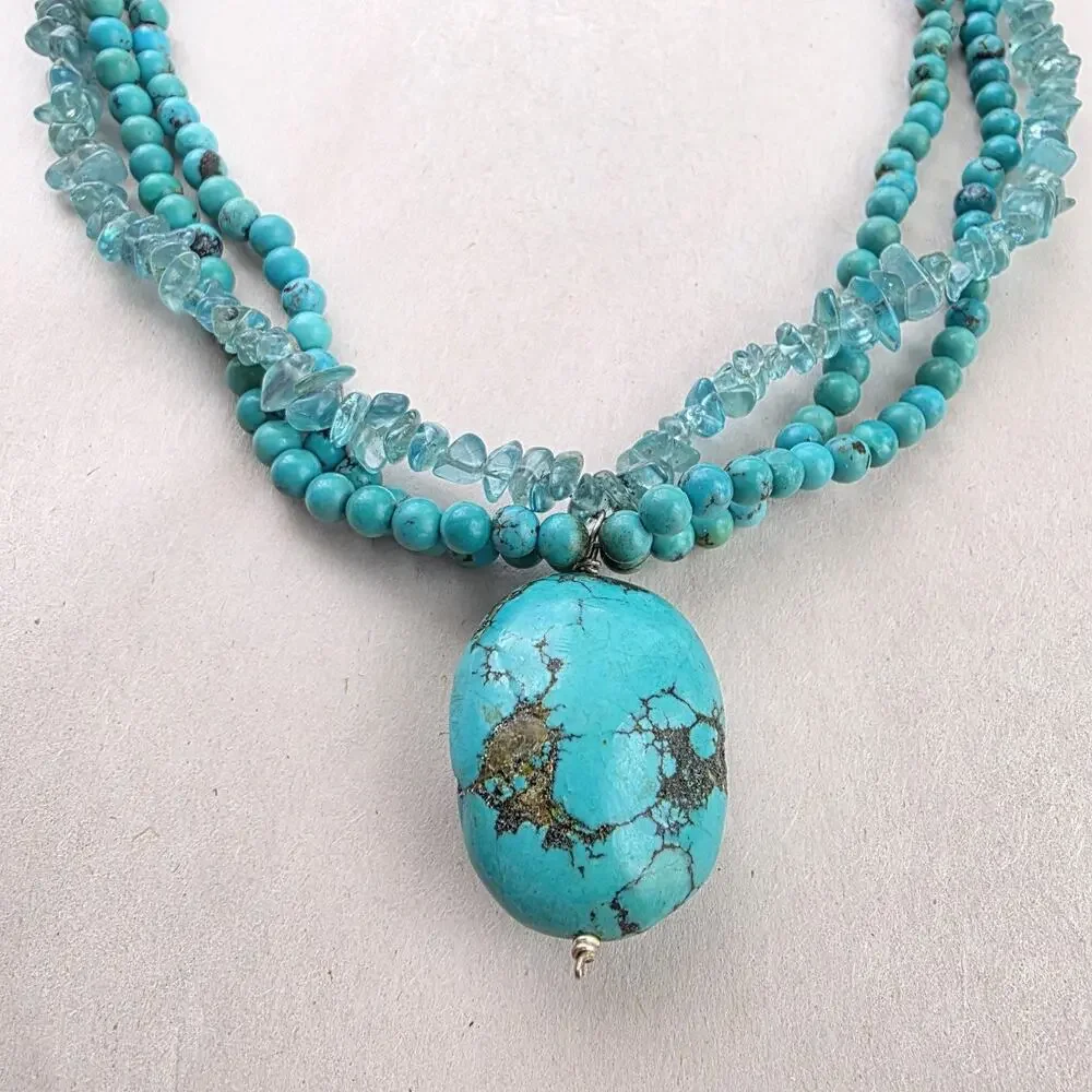 Handmade 925 Stamped Sterling Silver Choker Necklace‎ Turquoise Aquamarine New